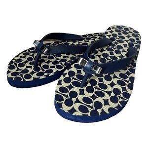 Coach Navy and Cream Patterned Flip Flops